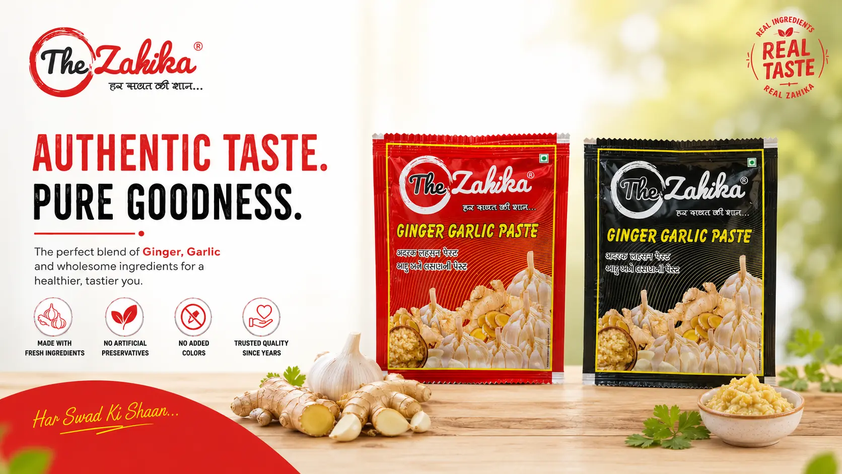 Zahika Pouch Ginger Garlic Paste Banner